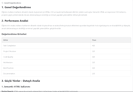 AI Değerlendirme ve Performans Analizi
